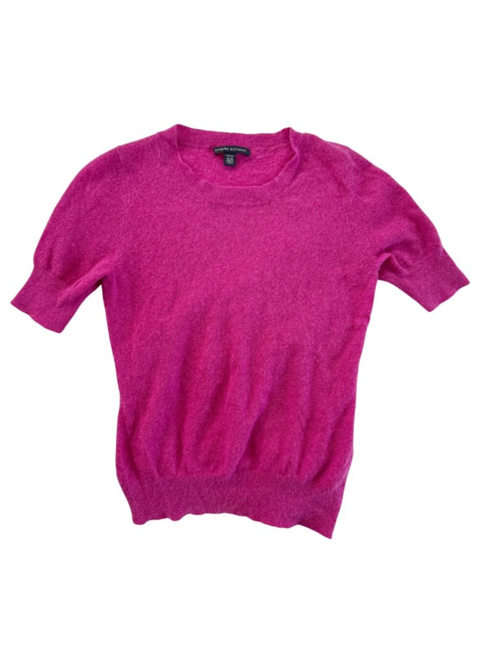 Banana Republic Short Sleeve Merino & Angora Crewneck Knit Sweater Bright Pink